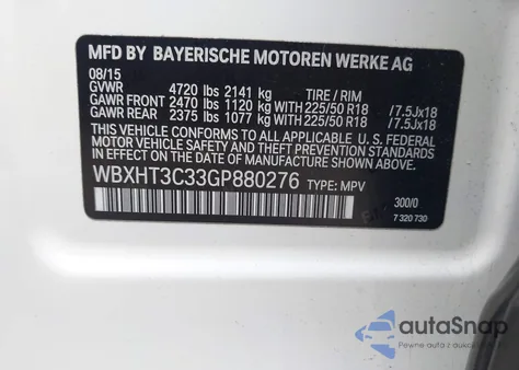 2016 BMW X1 xDrive28I from USA, damaged, VIN WBXHT3C33GP880276